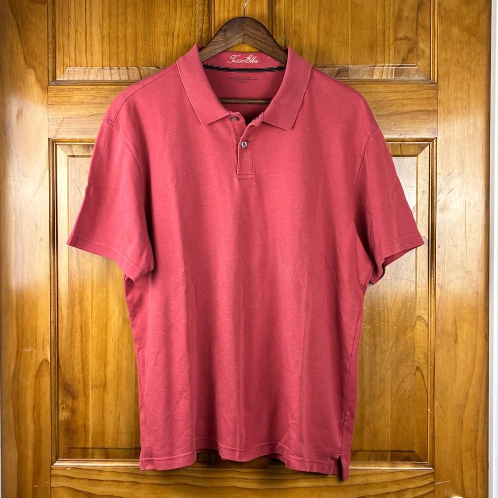 Tasso Elba Mens Lg Red Short Sleeve Polo Shirt 100% Cotton Classic Fit Old Money